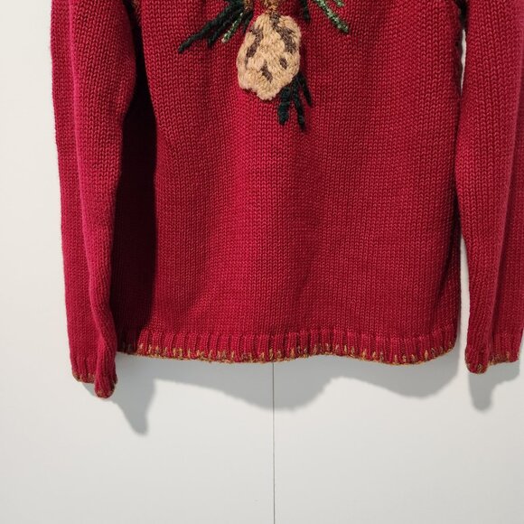 Coldwater Creek Vintage Red Woodland Pinecone Embroidered Pullover Sweater Small - Picture 5 of 9
